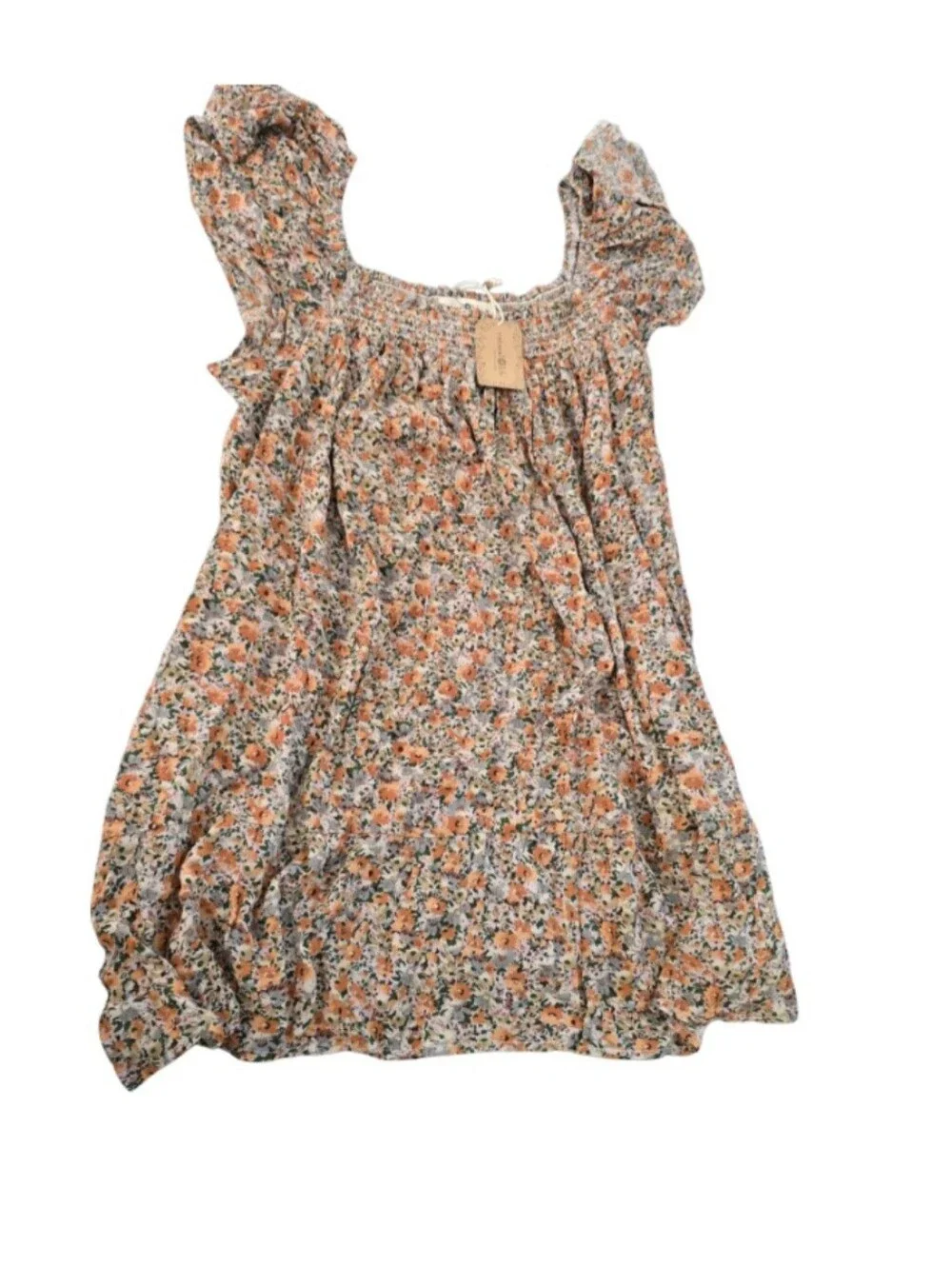 NWT Natural Life Floral Smocked Dress Medium Flutter Sleeve Mini Babydoll Boho - Picture 2 of 8
